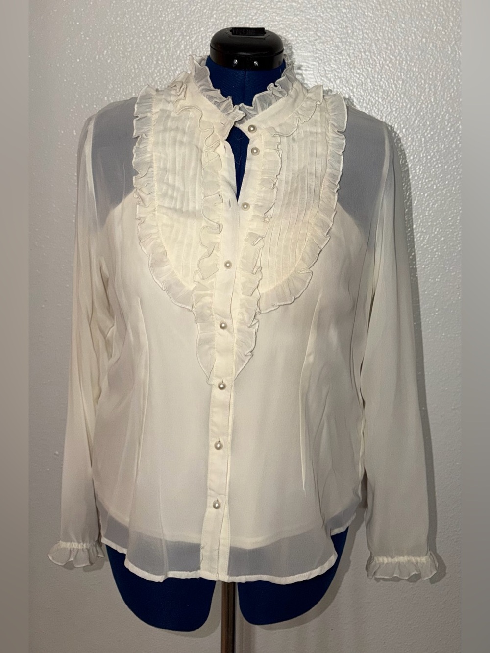 Women's Ivory Ruffle Front Blouse - Picture 1 of 12